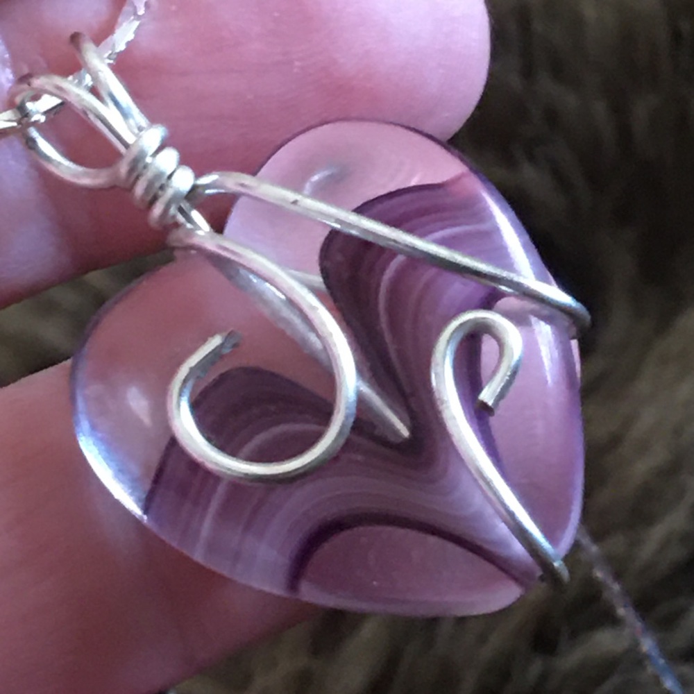 Hand crafted heart glass pendant on chain necklace